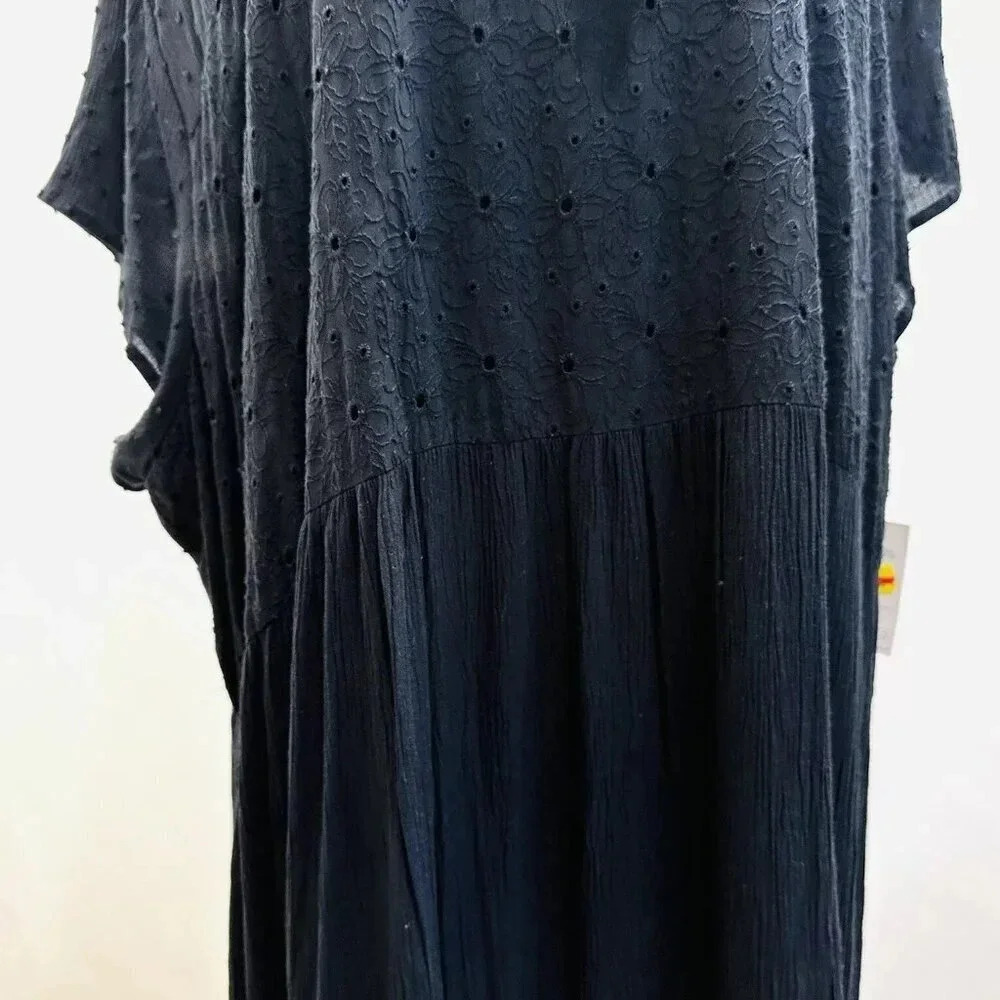 NWT SONOMA Women Short Sleeve Pullover Keyhole Neck Lined Black Maxi Dress Sz 4X - Picture 8 of 12